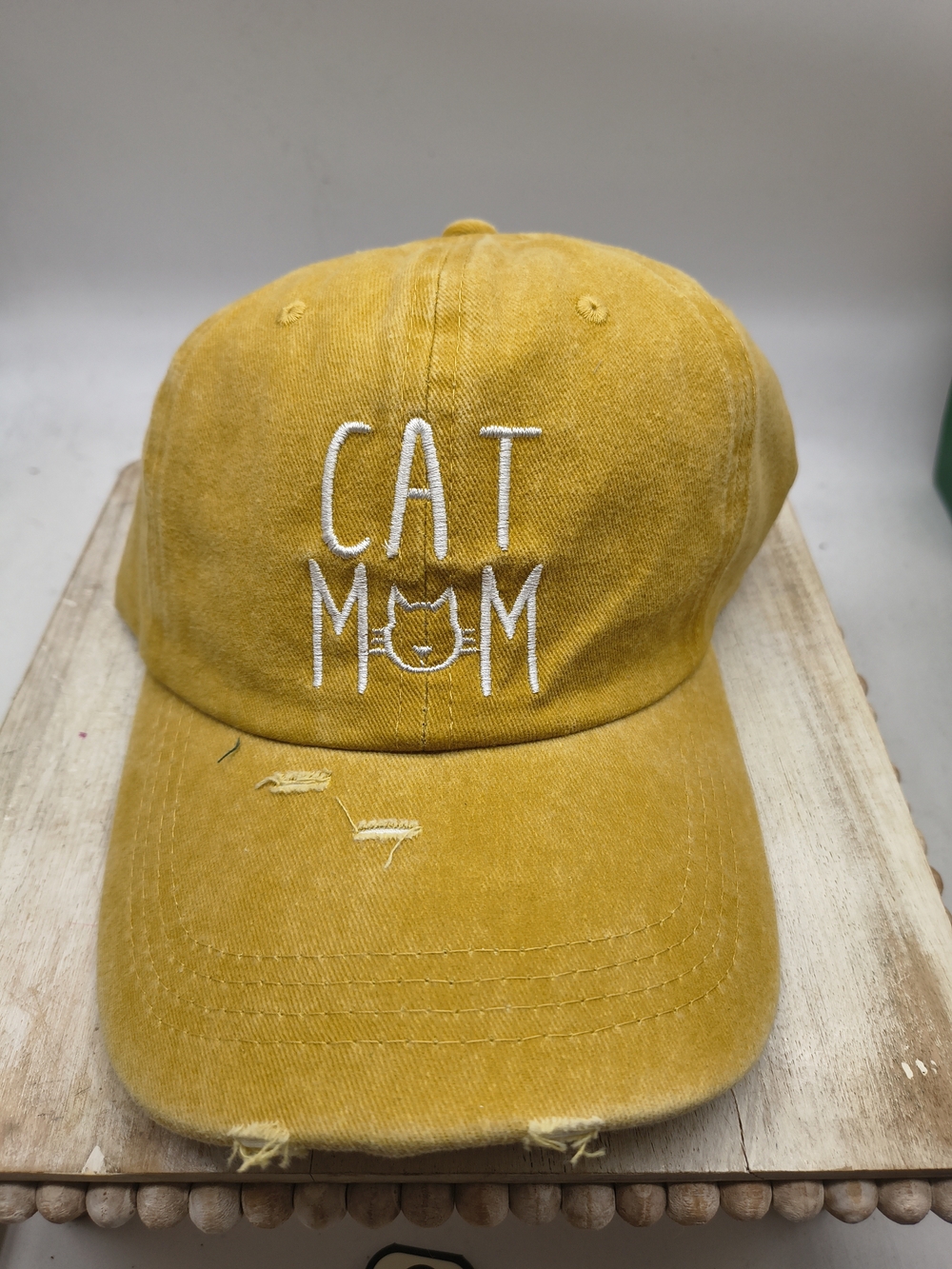 Cat Mom Embroidered Mustard Baseball Cap